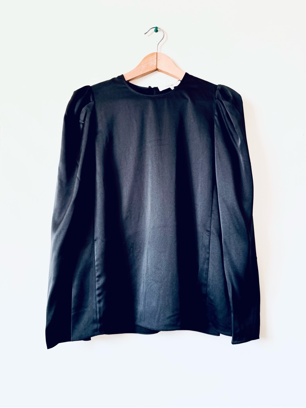 Frame Denim Black Satin Puff-Sleeve Blouse